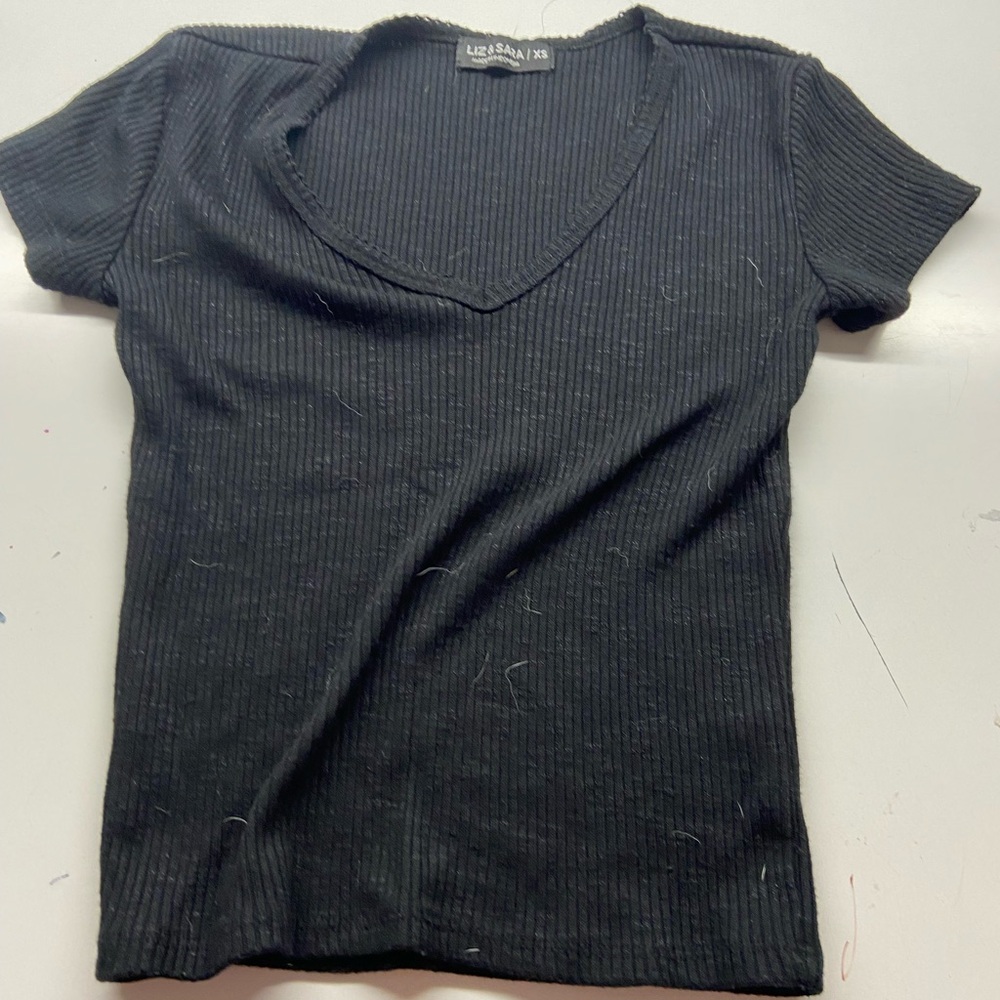 Black Ribbed V-Neck Tee